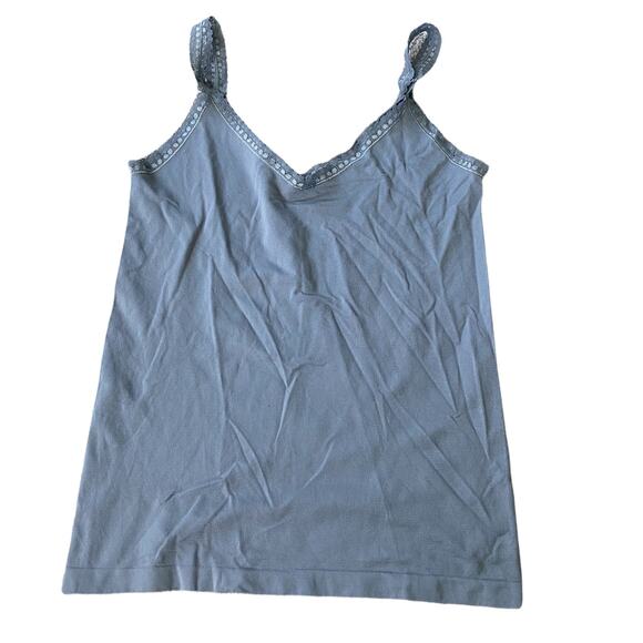 EUC Tefron Seamless V Neck Lace Trim Pullover Cami Blue Size Medium - Picture 3 of 3